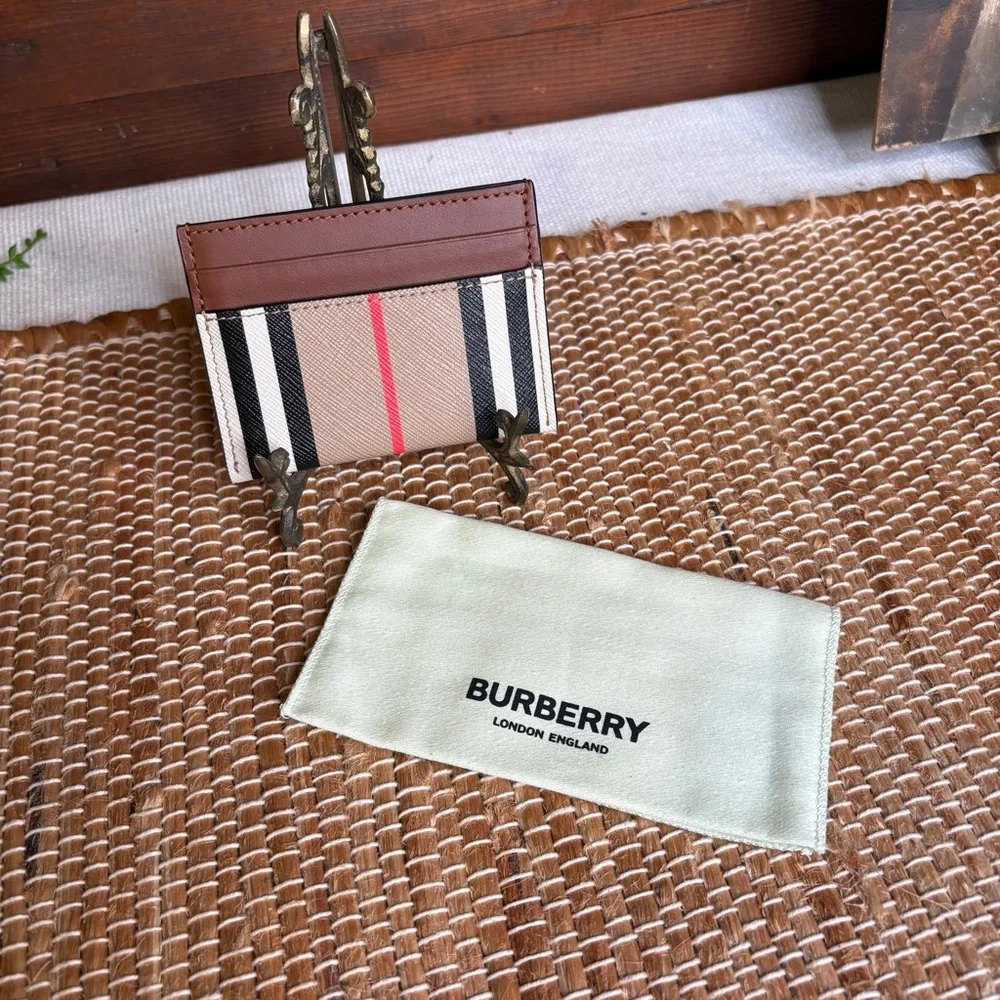 Burberry Classic Nova Check Leather Card Case Wallet Tan Red Black w/Dust Bag